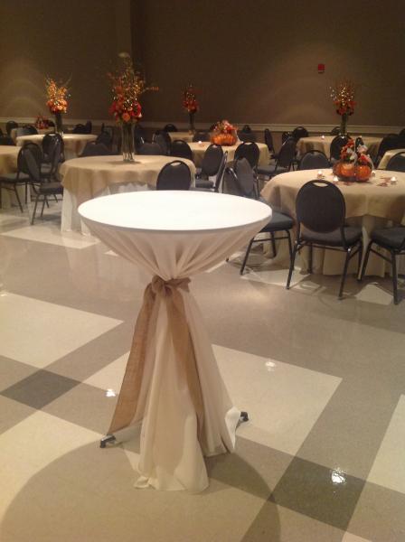 3 Piece Tables include: Metal Base, 42" Metal Pole and Wooden Tops.

6-30" Diameter Top @ $35/each.
6-24" Diameter Top @ $25/each.

Good Used Condition.

(Table Cloth & Burlap Ribbon Not Included.)

