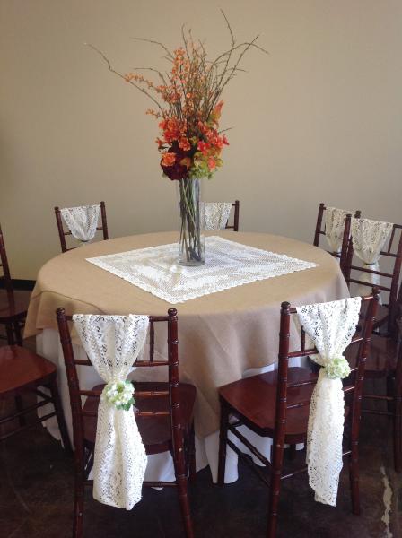 10 Runners Available @ 13" L x 5"W for $5/each.

Like New Condition.

(Florals, Table Cloth, Chairs, Etc. Not Included.)