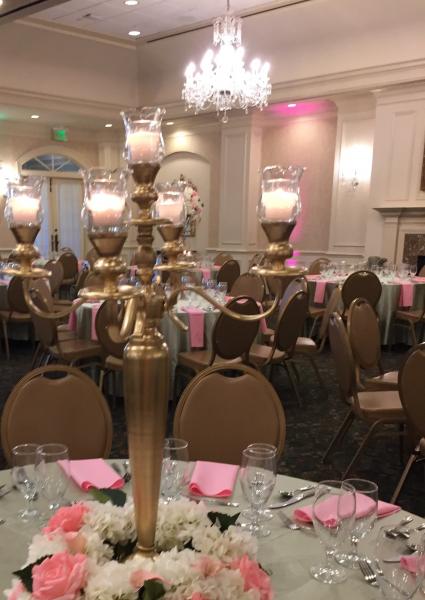 30" gold candelabra/ $45.00 each (12 available)
Candelabra only. No florals, candle holders or candles included.