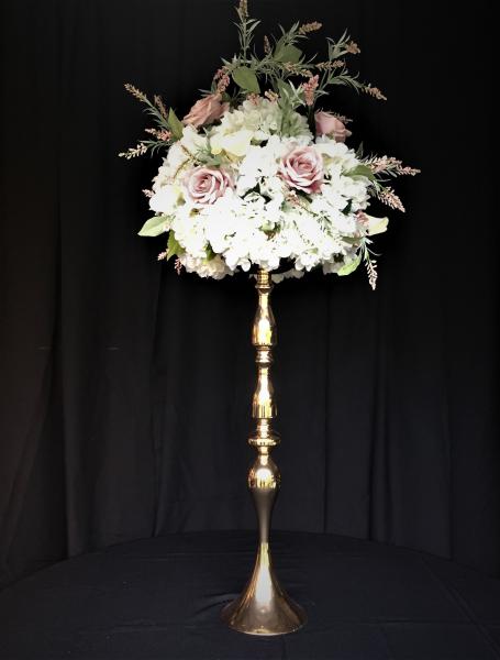 9-Metal Stands Available @ 30" x 8.5" for $35/each. Light-Weight, High Quality Metal. New Condition. (Florals Not Included.)