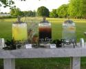 Beverage set up at an outdoor event.