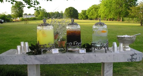 Beverage set up at an outdoor event.